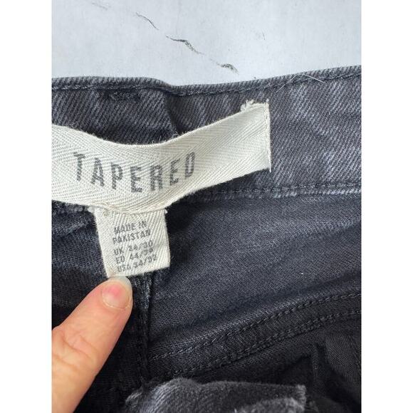 Tapered Jeans Black High Rise Ankle Length Crop Denim Pants - Size 34 * 26 - Picture 8 of 9